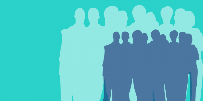 Icon of a group of people against a pale blue background